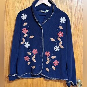 Fleece embroidered appliqué button‎ up women’s SZ XL